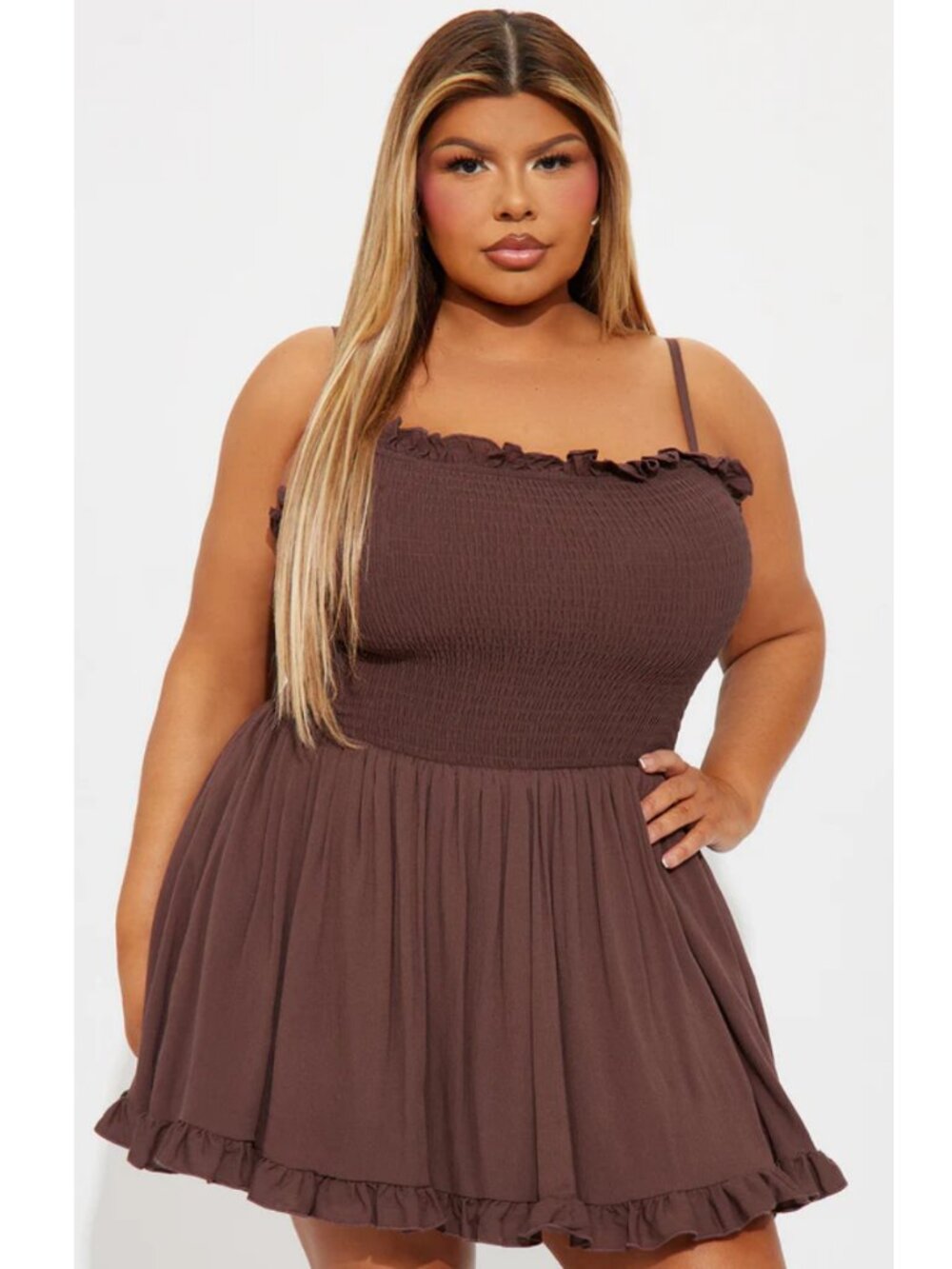 NWT Fashion Nova Brown Smocked Mini Dress 2X